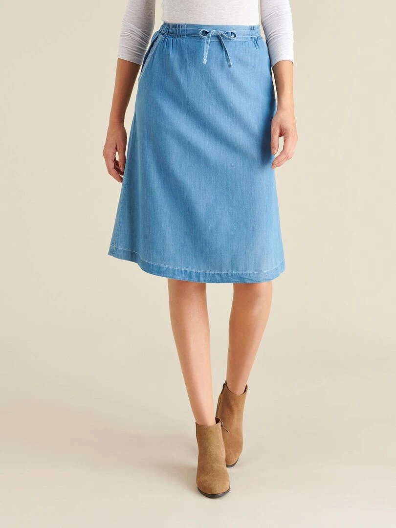 Jupe fluide pur coton Damart Bleu