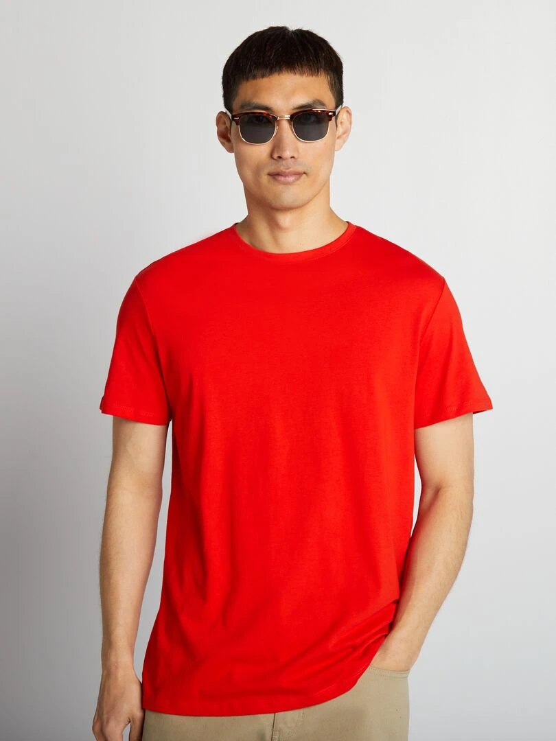 T shirt droit en jersey uni Rouge