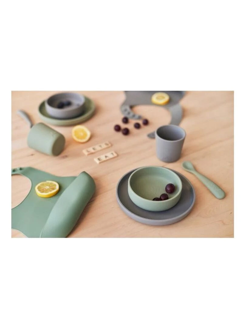 Coffret de table bébé Silicone Vert Cendré (4pcs)   Jollein   Vert