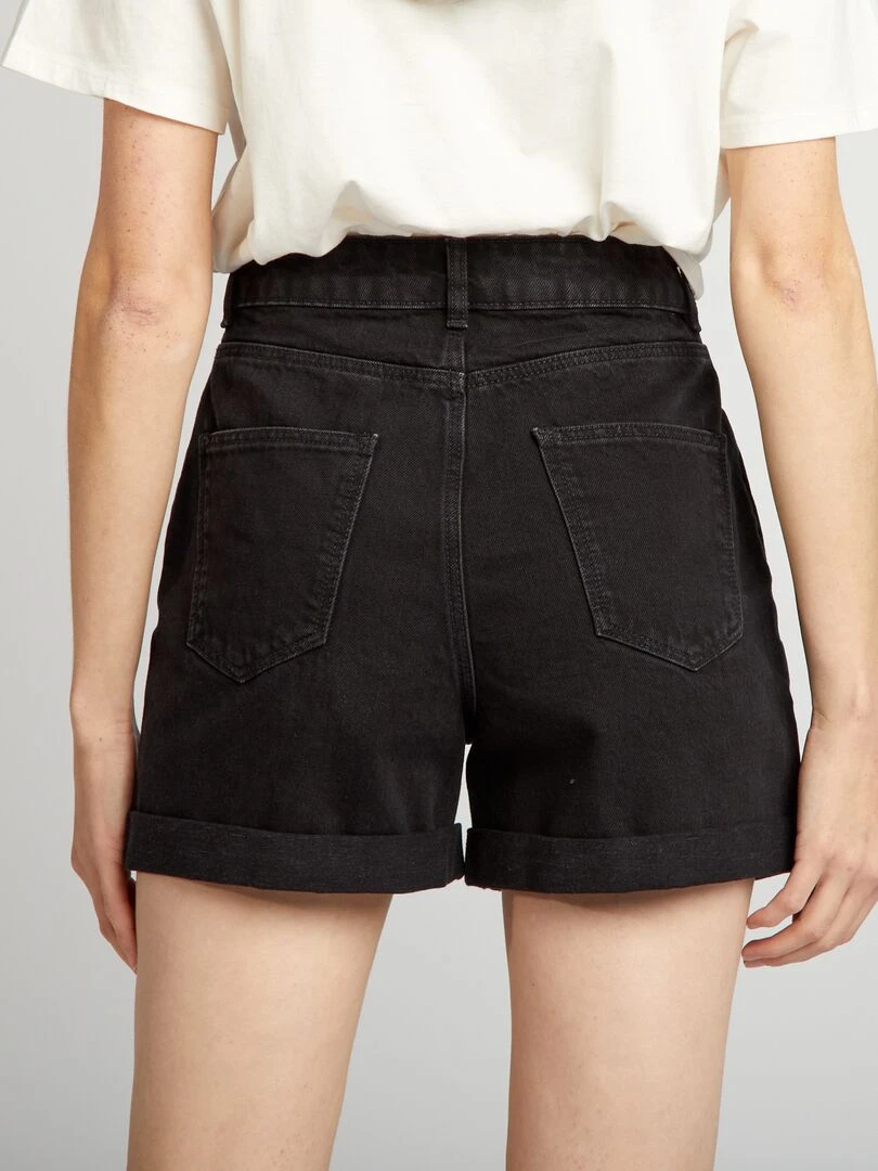 Short en denim taille haute   Noir