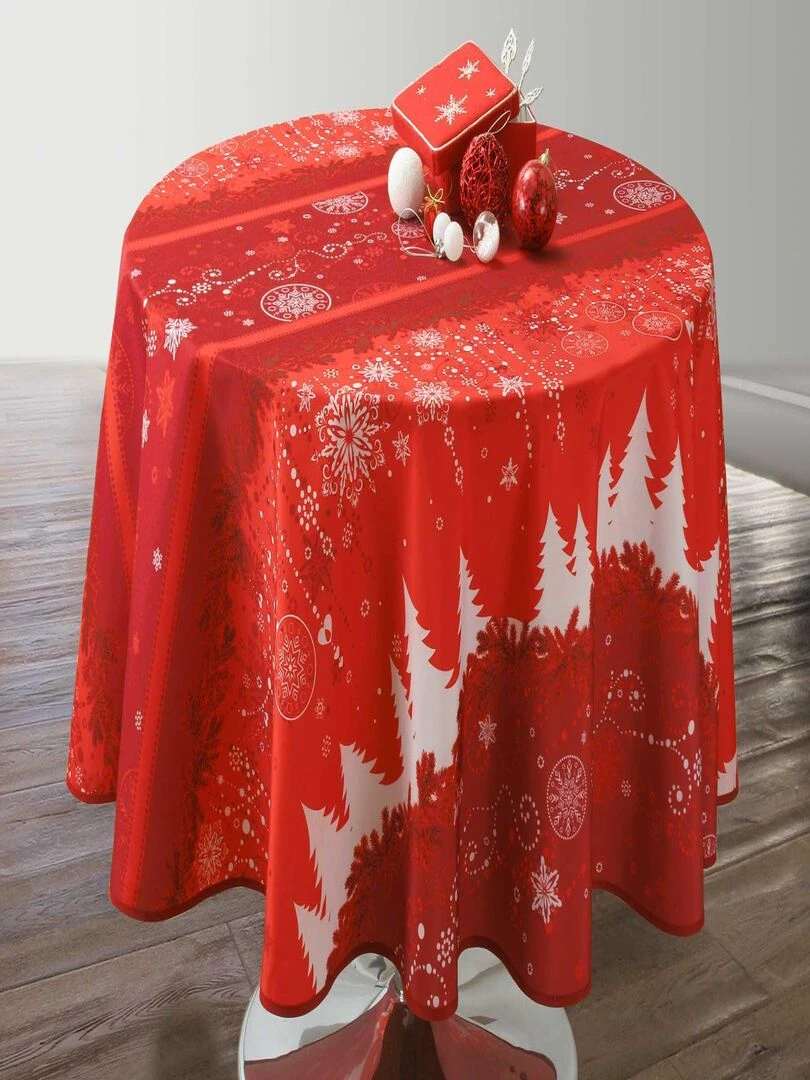 Nappe Anti taches Sapin Rouge   Ronde 160 cm   Rouge bordeaux