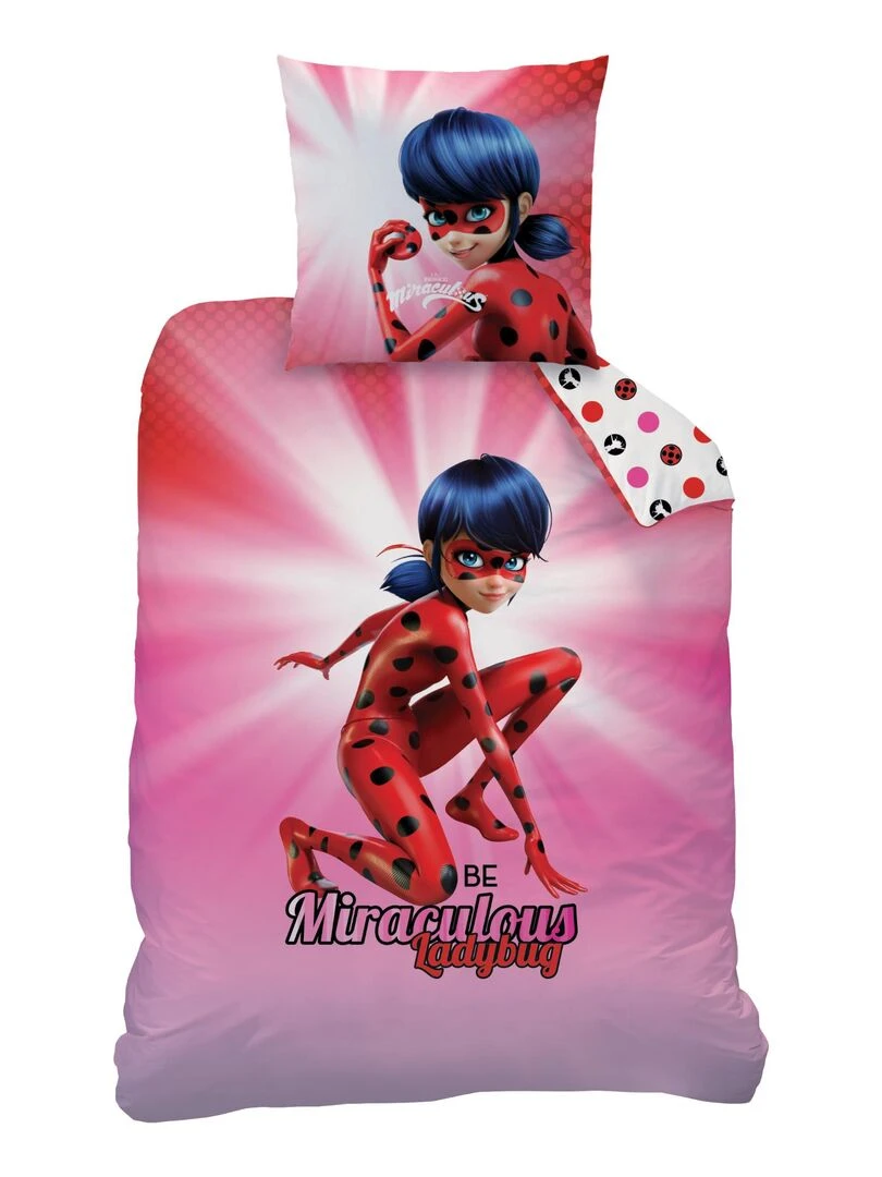 Parure de lit imprimée 100% coton  MIRACULOUS LADYBUG READY   Rose