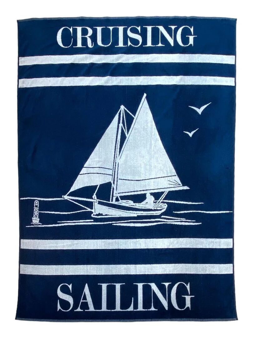 Serviette de plage éponge velours Jacquard Oceanside 140x180 400g/m² Bleu marine