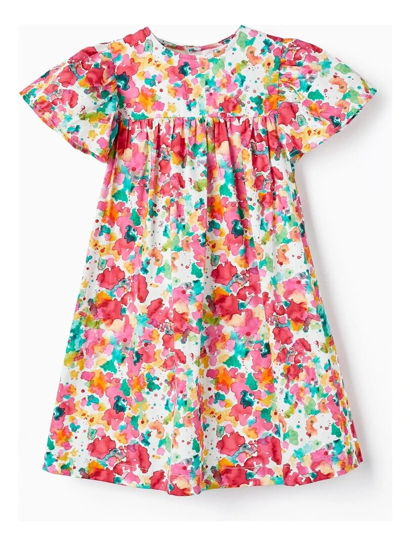 Robe avec Motif Aquarelle pour Fille manches courtes CÉRÉMONIE Blanc