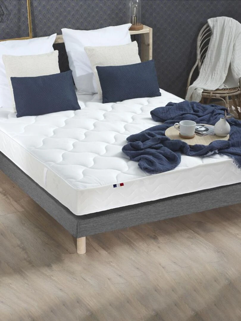 Ensemble Matelas Mousse ferme réversible ALTO + Sommier Made in France Sommier Gris chiné Gris Blanc