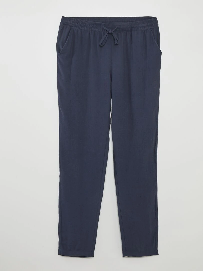 Pantalon fluide à taille élastiquée Bleu marine