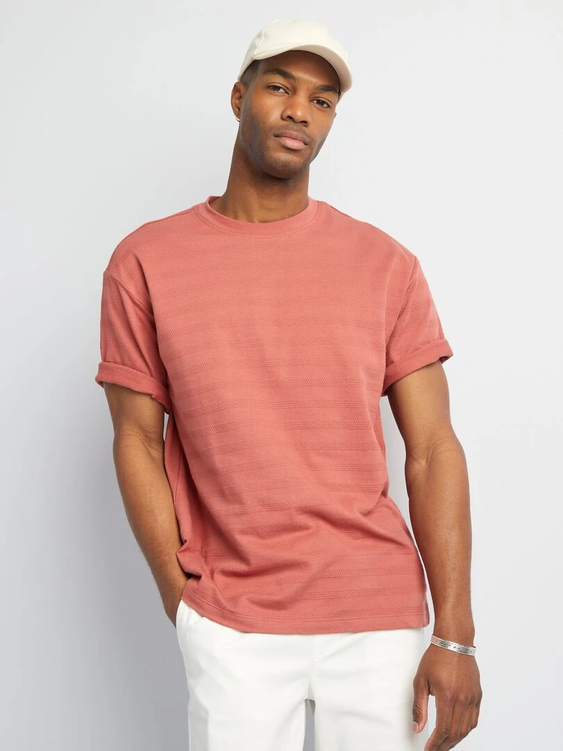 T shirt en coton texturé Rouge