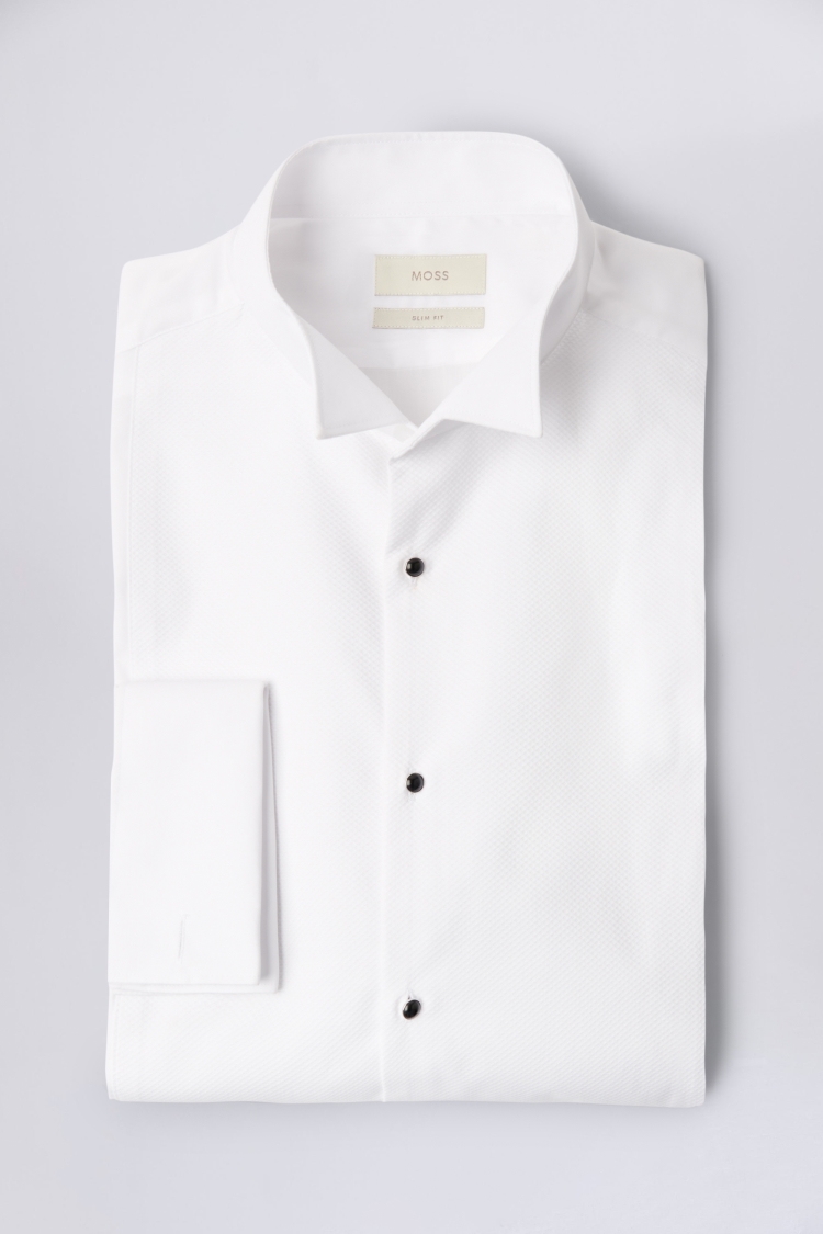 Tailored Fit White Wing Collar Pleated Dress Shirt   Buy Online at Moss