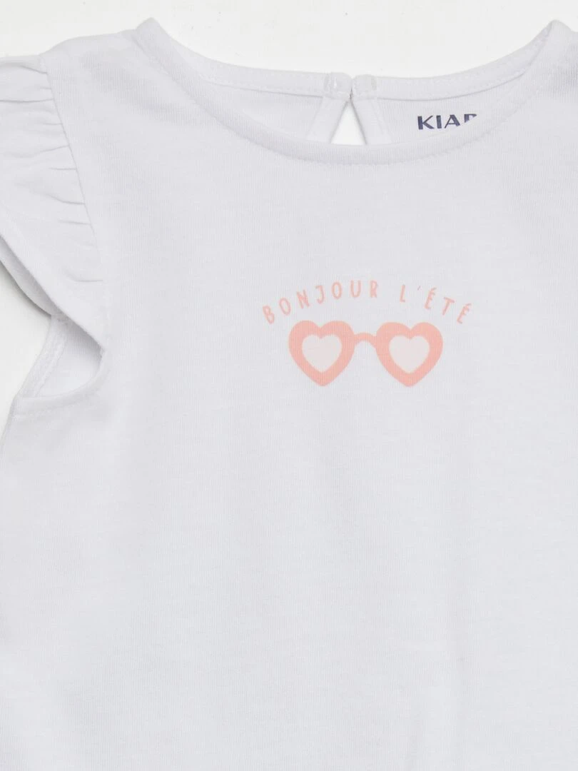 Ensemble t shirt + short imprimé 2 pièces Blanc