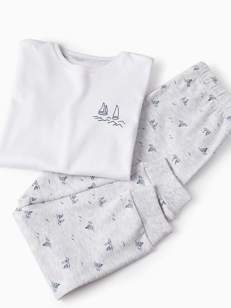 Pyjama en coton à manches longues pour garçon 'Sail Boats' manches longues ESSENTIALS LINE   Gris clair