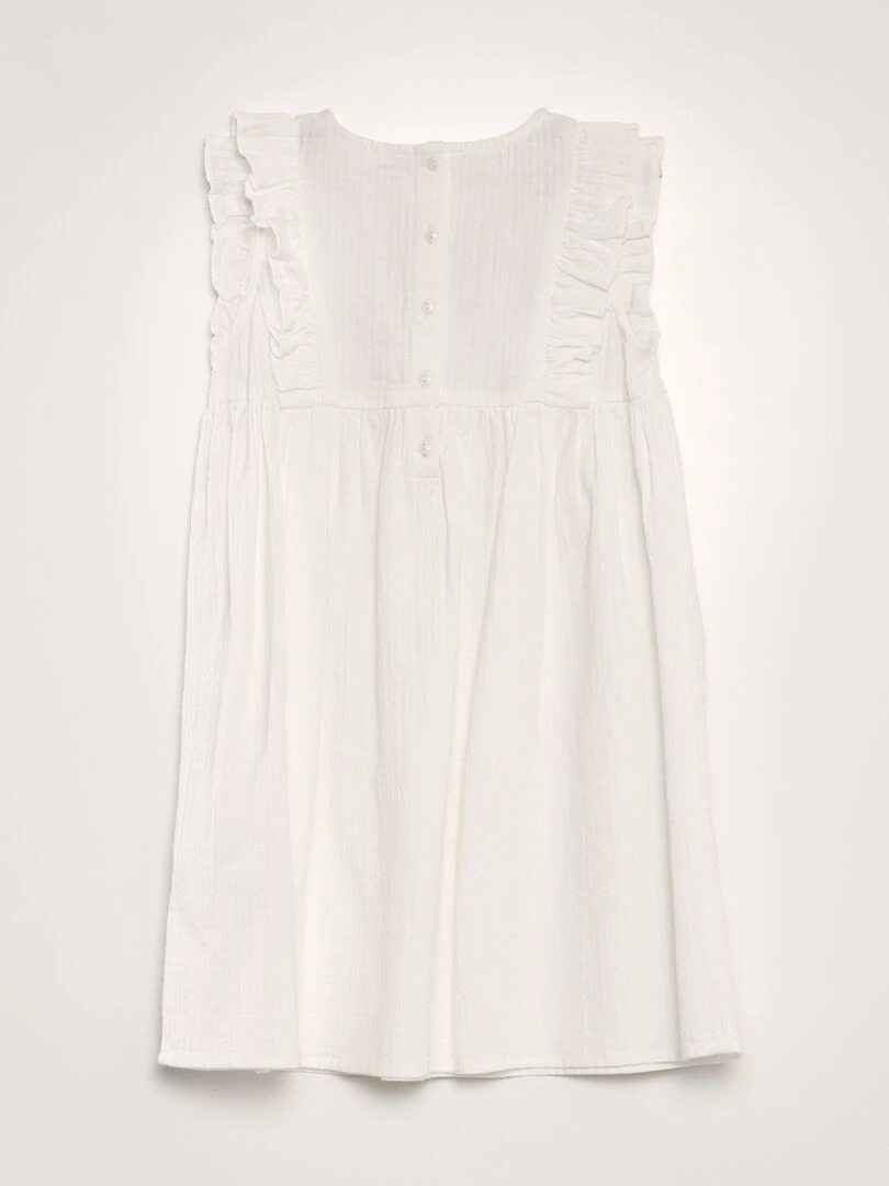 Robe en coton dobby volantée et brodée blanc