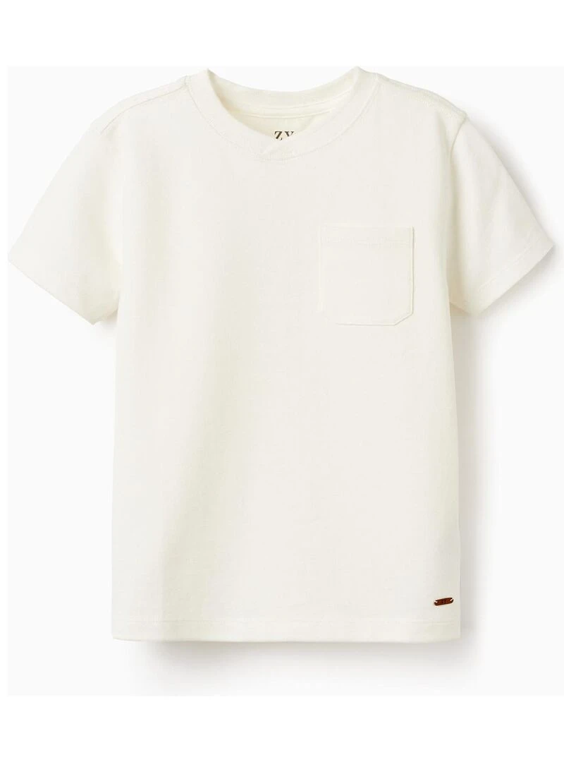 T Shirt En Piqué De Coton Pour Garçon manches courtes Blanc