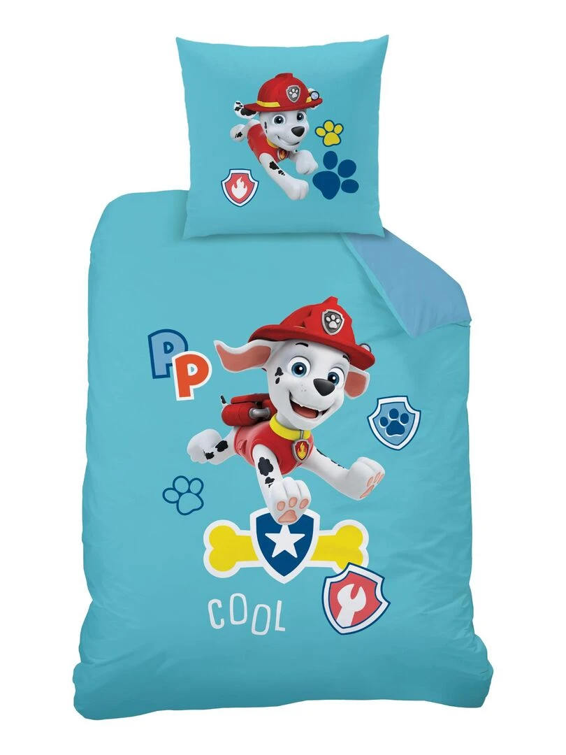 Parure de lit imprimée double face 100% coton  PAT PATROUILLE POSES   Bleu