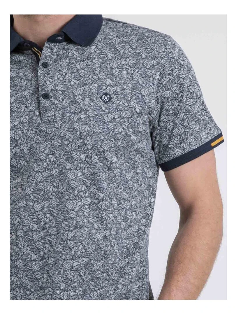 Polo manches courtes pur coton motifs PETILLON   Bleu marine