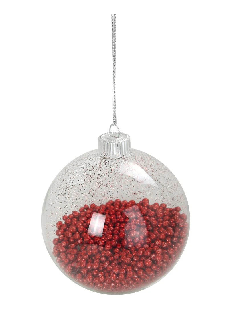 1 boule transparente avec bille noel Rouge