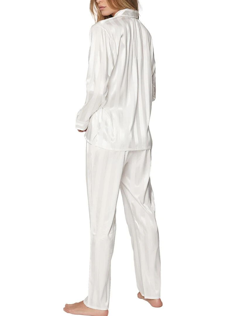 Pyjama chemise et pantalon Satin Stripes Ecru