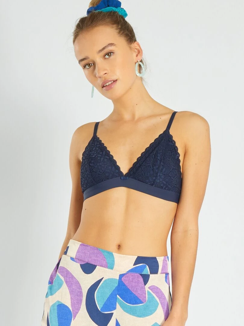 Triangle dentelle paddé bleu noir