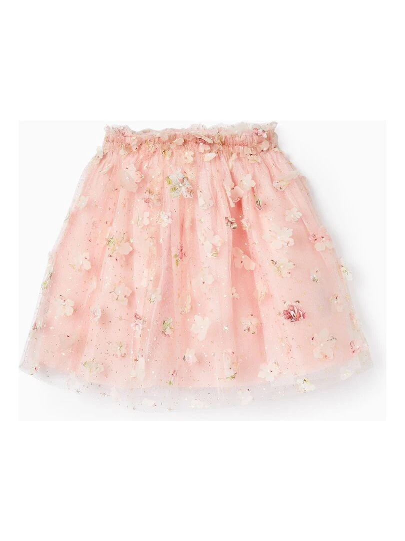 Jupe en Tulle avec Fleurs pour Fille CÉRÉMONIE Rose