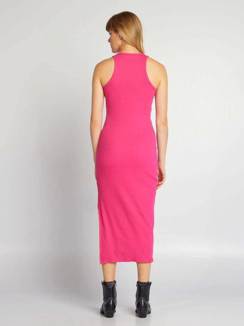 Robe longue en maille côtelée   Rose