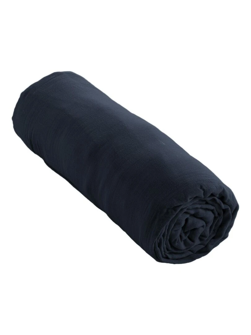 Drap Housse Double Gaze Coton Gaia Bleu marine
