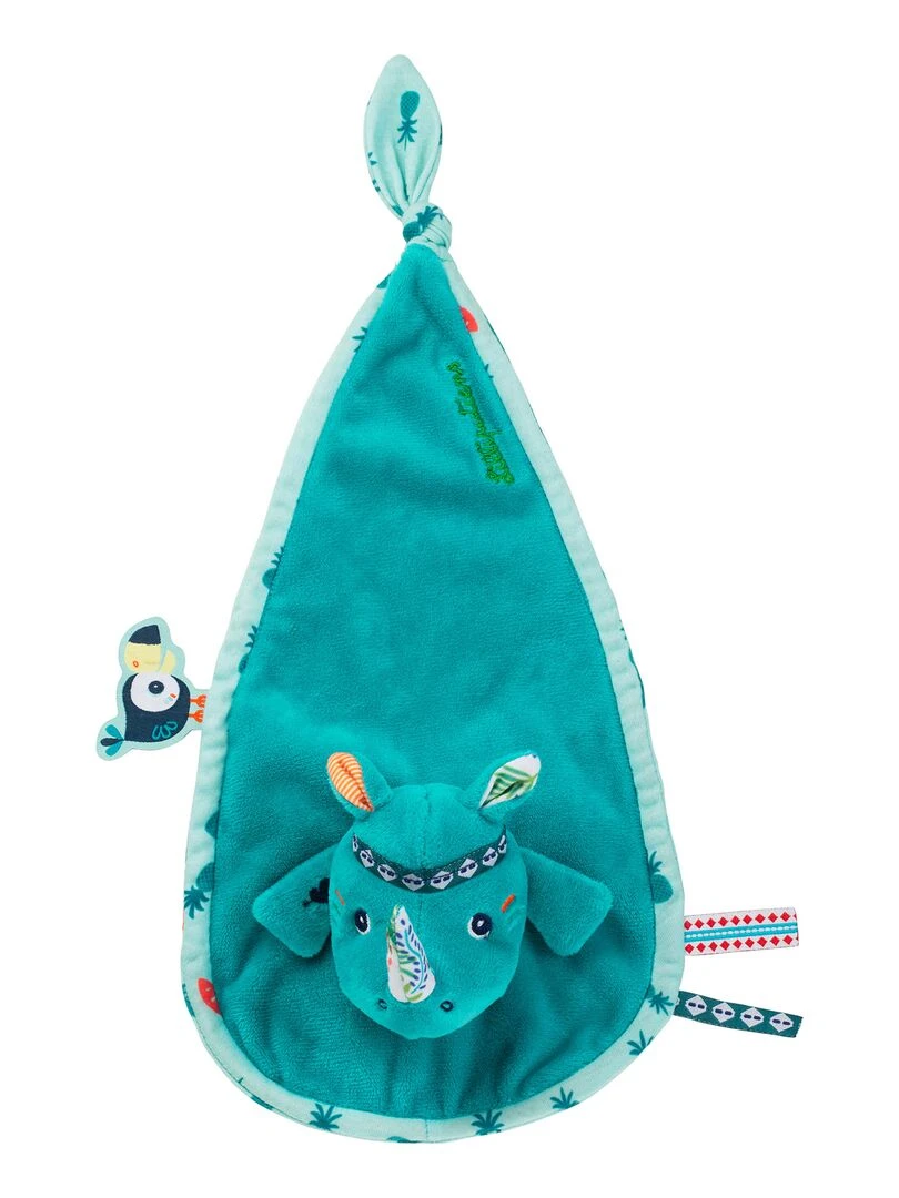 Doudou marionnette attache sucette Marius le rhinocéros N/A