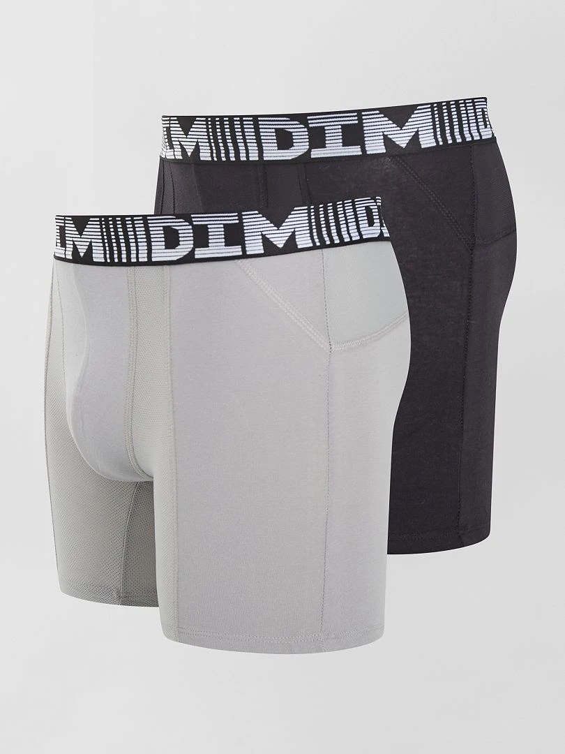 Lot de 2 boxers longs 3D Flex air 'DIM' gris/noir