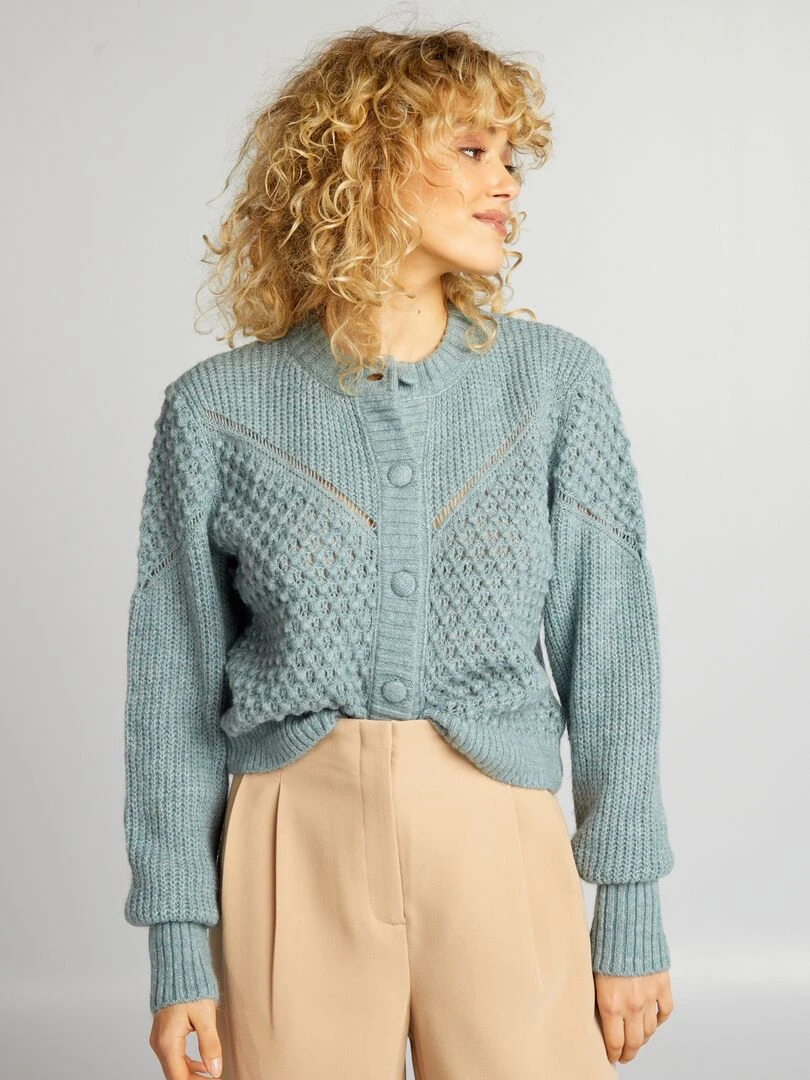 Gilet en maille mousse et fantaisie Bleu