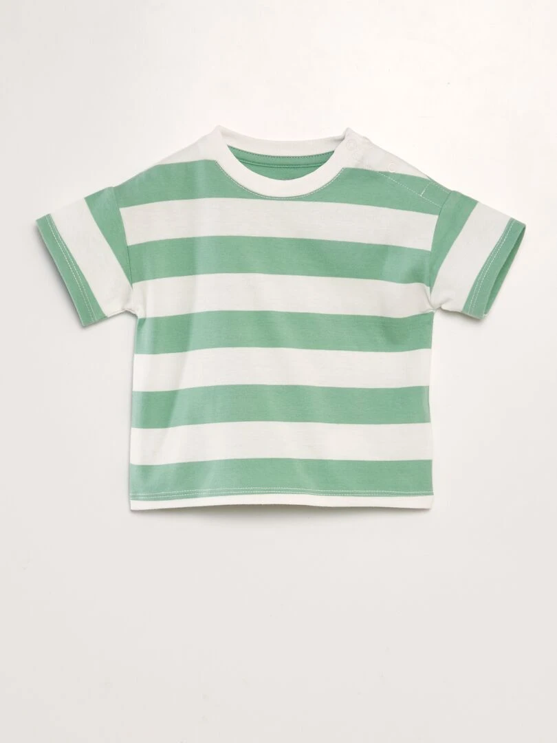 T shirt rayé à pression au col Vert
