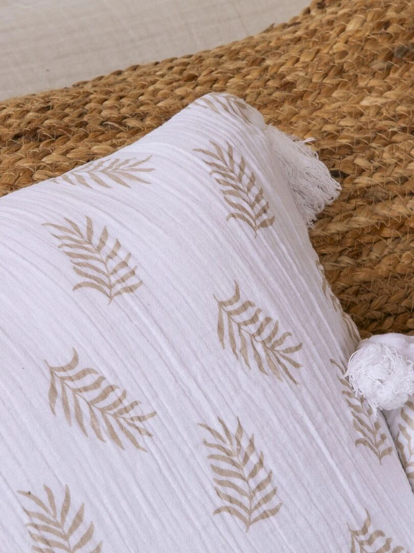 Coussin en double gaze de coton avec imprimé feuillage 'Deko&co'   Blanc Vert