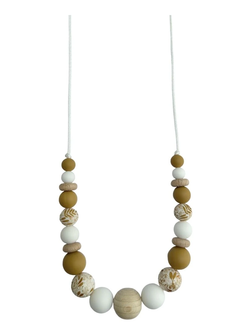 Collier d'allaitement ou de portage silicone et bois 'Rêve de sable' Marron clair