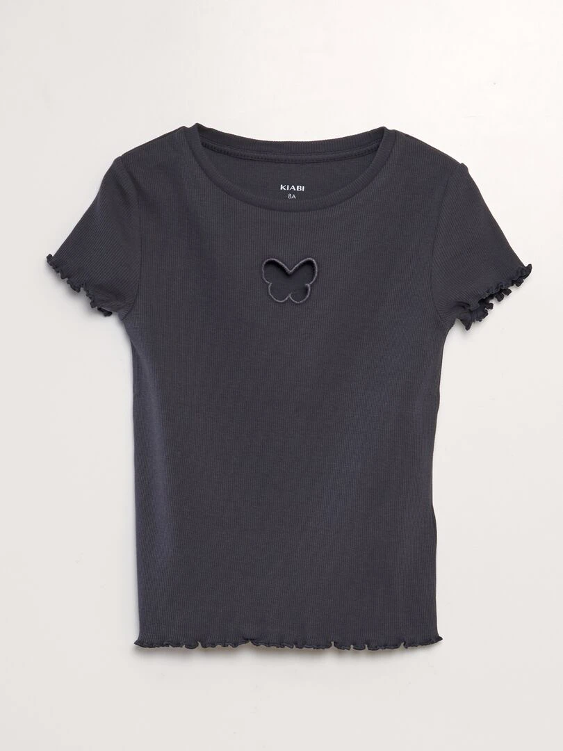T shirt avec découpe sur le devant NOIR