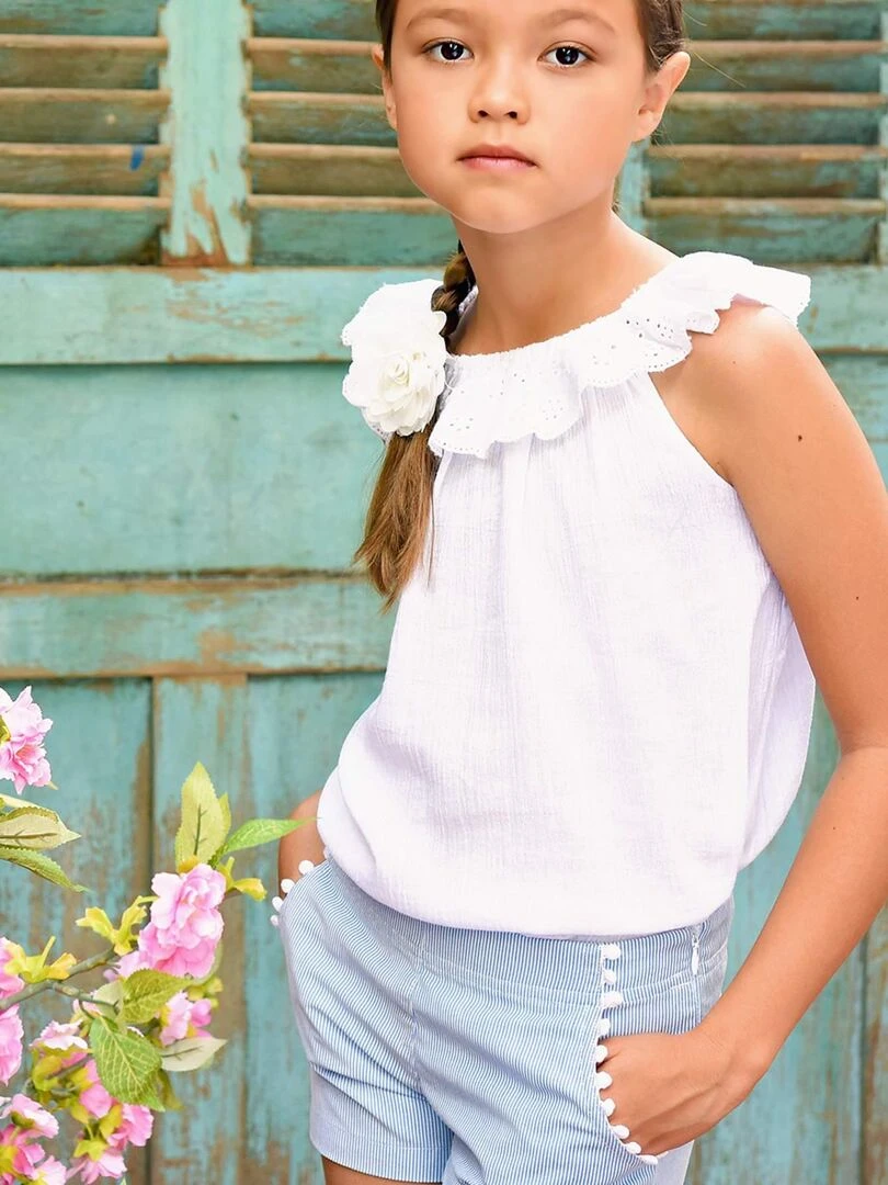 Short Été Fille Rayures Bleues Blanches ANGIE 'LA FAUTE A VOLTAIRE' Blanc Bleu ciel