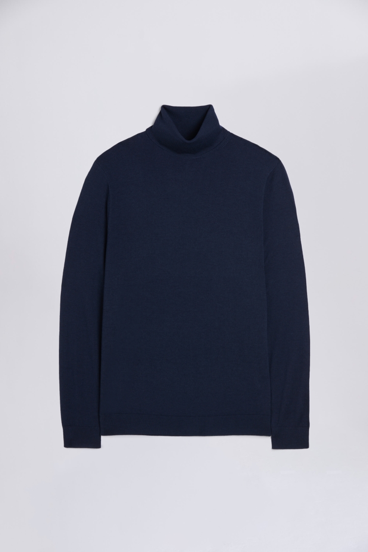 Dark Blue Merino Roll-Neck Jumper   Buy Online at Moss