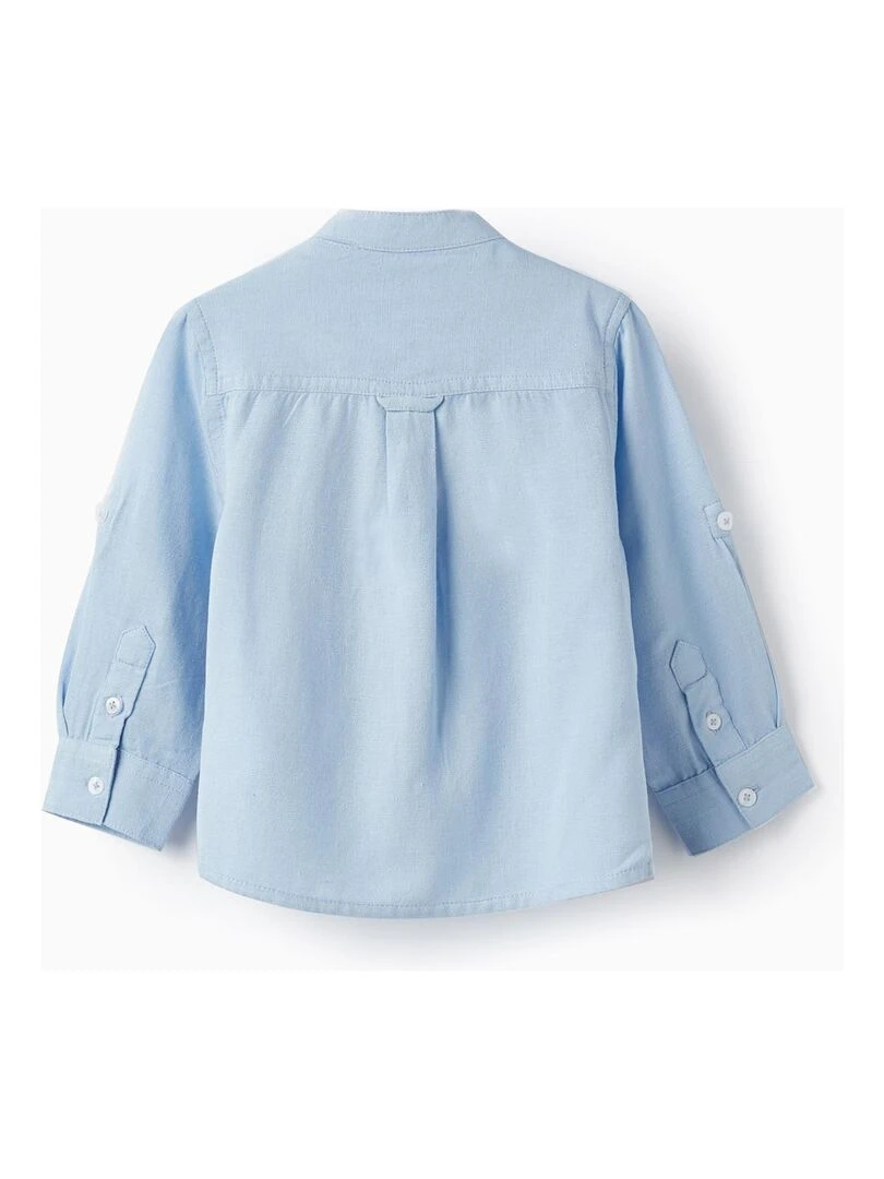Chemise à manches longues en lin pour bébé garçon manches longues CÉRÉMONIE Bleu clair