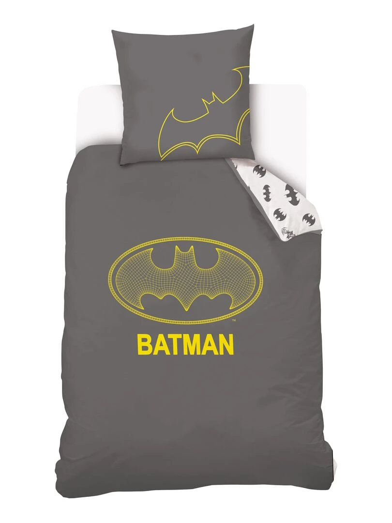 Housse de couette Batman DC Comics 140x200 cm et taie d'oreiller 100% Coton Gris