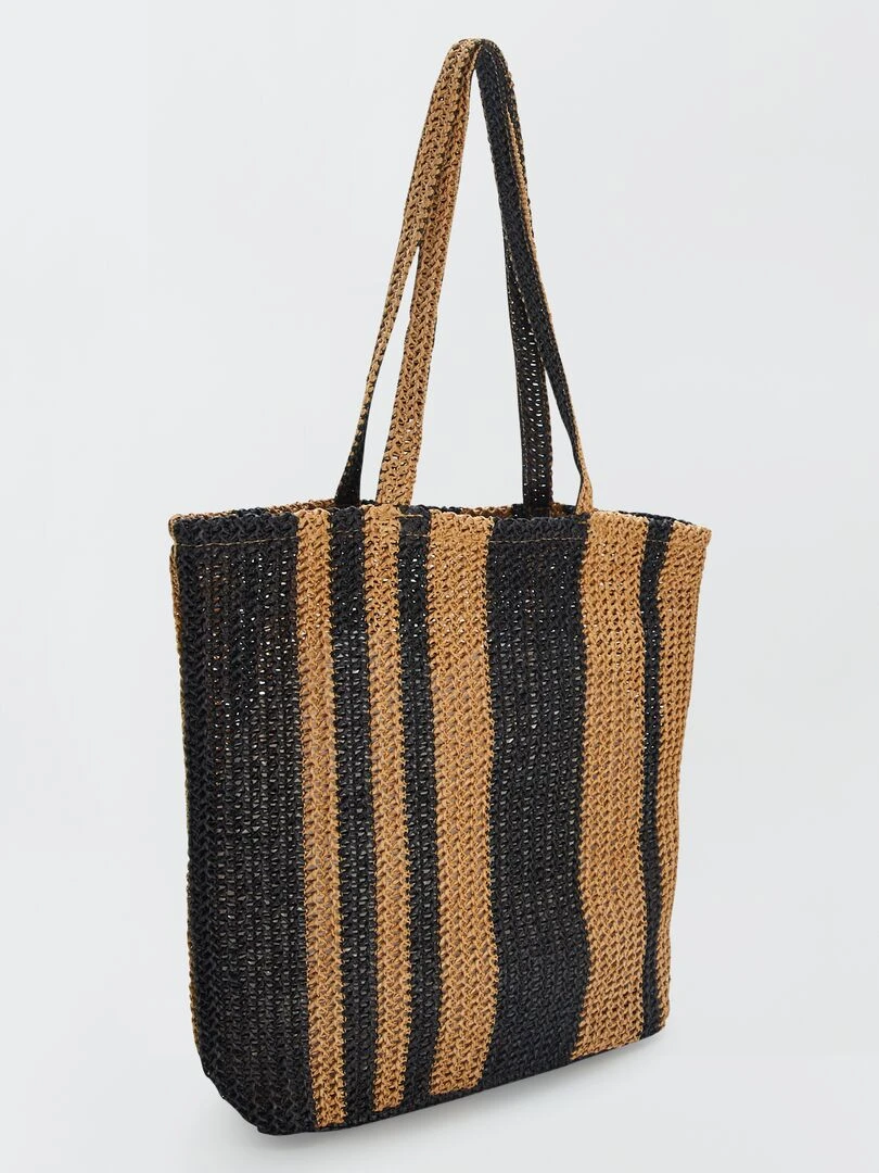 Cabas en paille avec rayures Noir