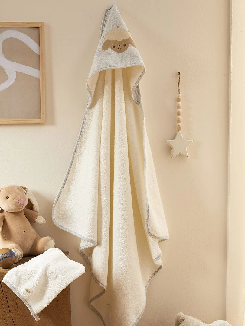 Ensemble cape de bain + gant de toilette mouton