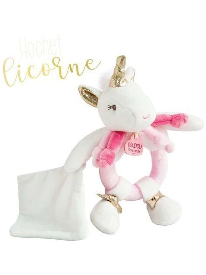 Doudou et compagnie Licorne Blanc Lucie 17 cm DC3310 Tropicool Hochet Blanc