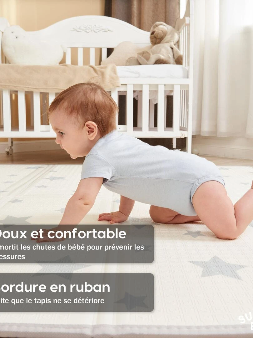 Tapis de Jeu en mousse  épais et pliable pour enfants   PINK PANDA XXL   SUPERBE BEBE   Blanc Rose