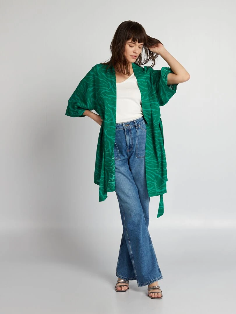 Veste kimono imprimé zébré Vert