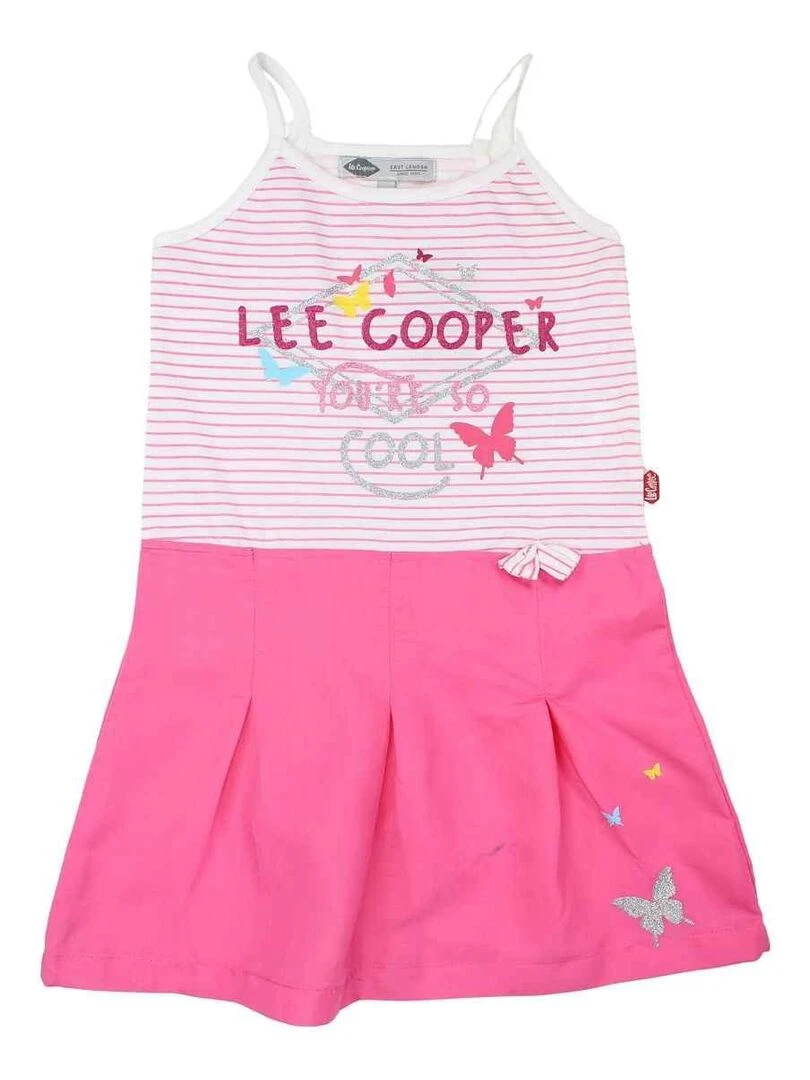 Lee Cooper Robe fille imprimé logo en coton Rose fushia