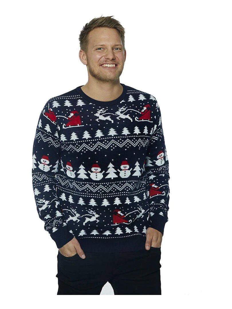 Pull de Noël "Tempête de neige"   100% coton BIO   Bleu nuit