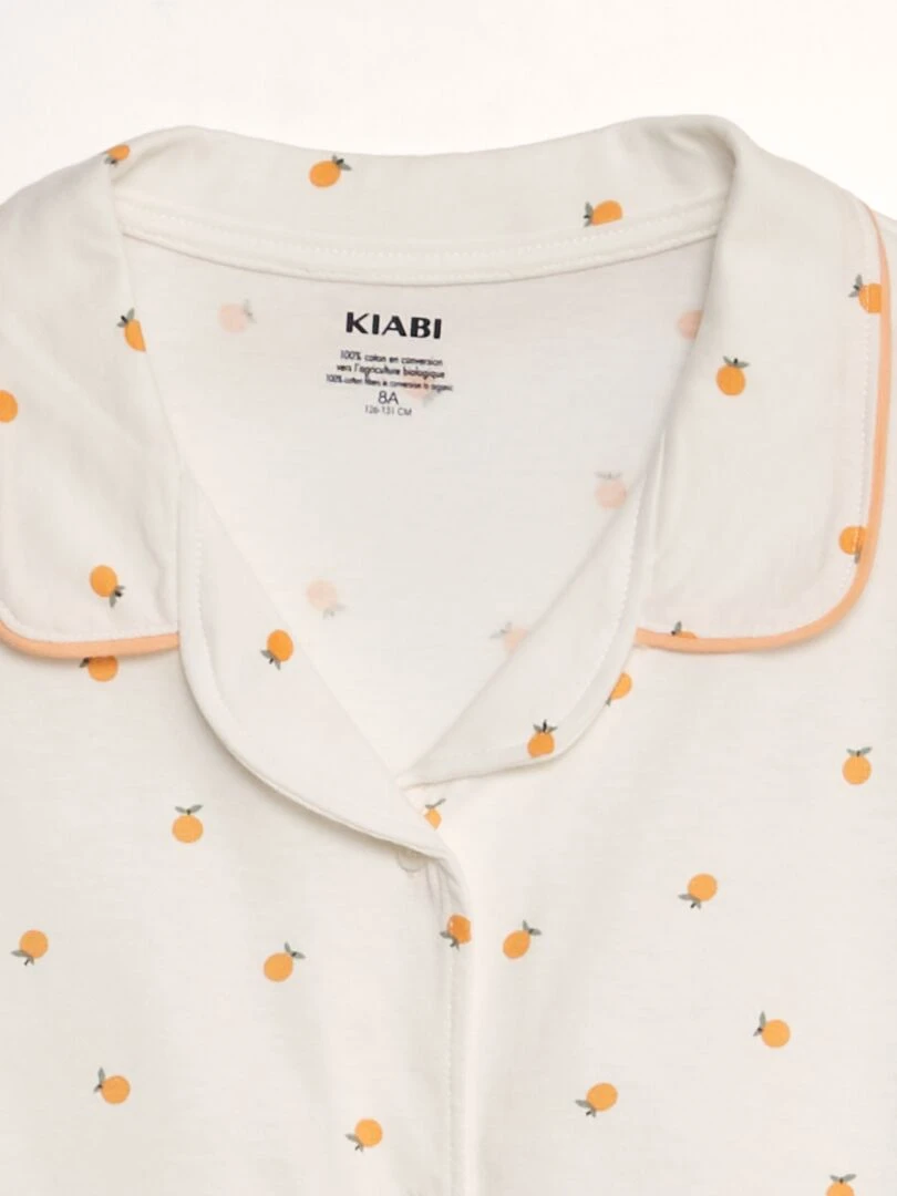 Pyjama court chemise + short à motif Blanc