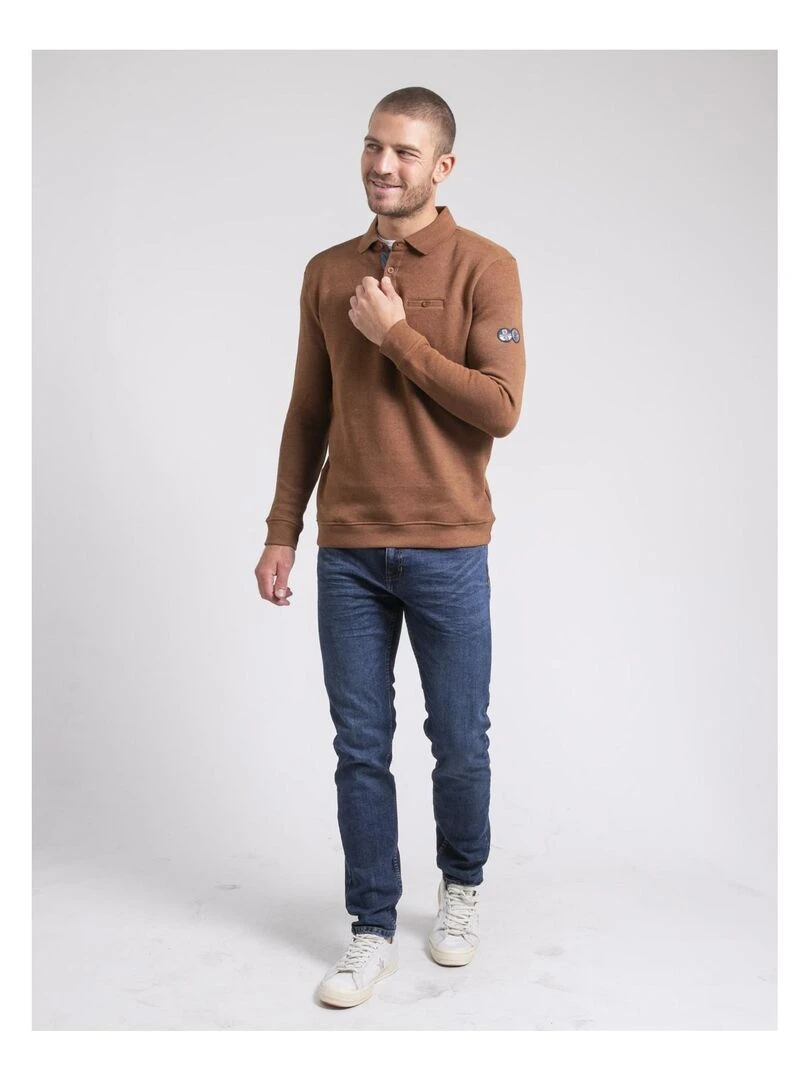 Sweat col polo WIREX   Marron caramel