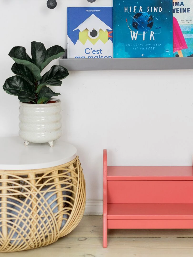 Marchepied enfant en bois   Rose rouge