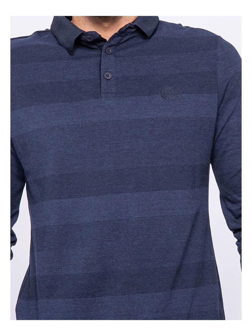 Polo manches longues pur coton PAPHOS   Bleu marine