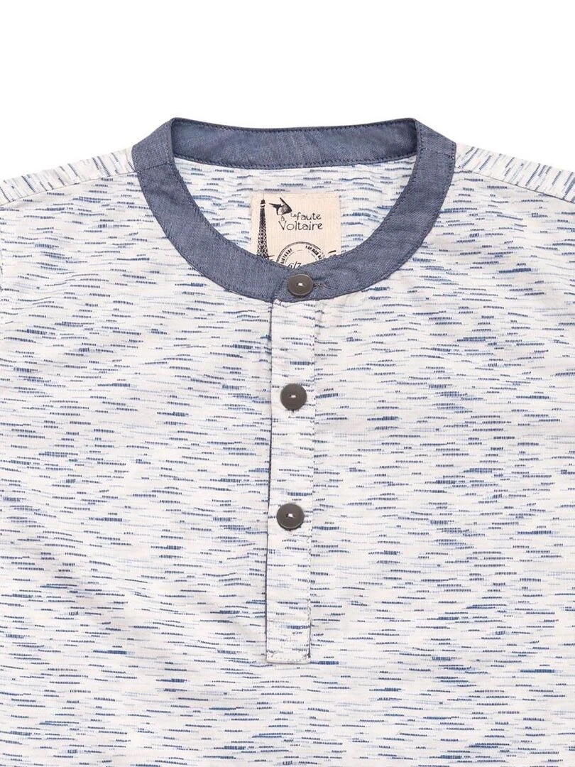 Chemise Manches Courtes Été Garçon Coton Bleu Blanc CEZANNE 'LA FAUTE A VOLTAIRE' Blanc Bleu Blanc