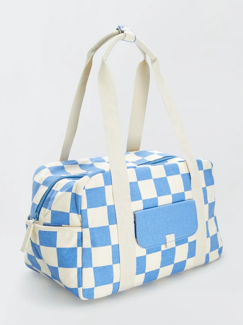 Sac de week end imprimé damier Bleu