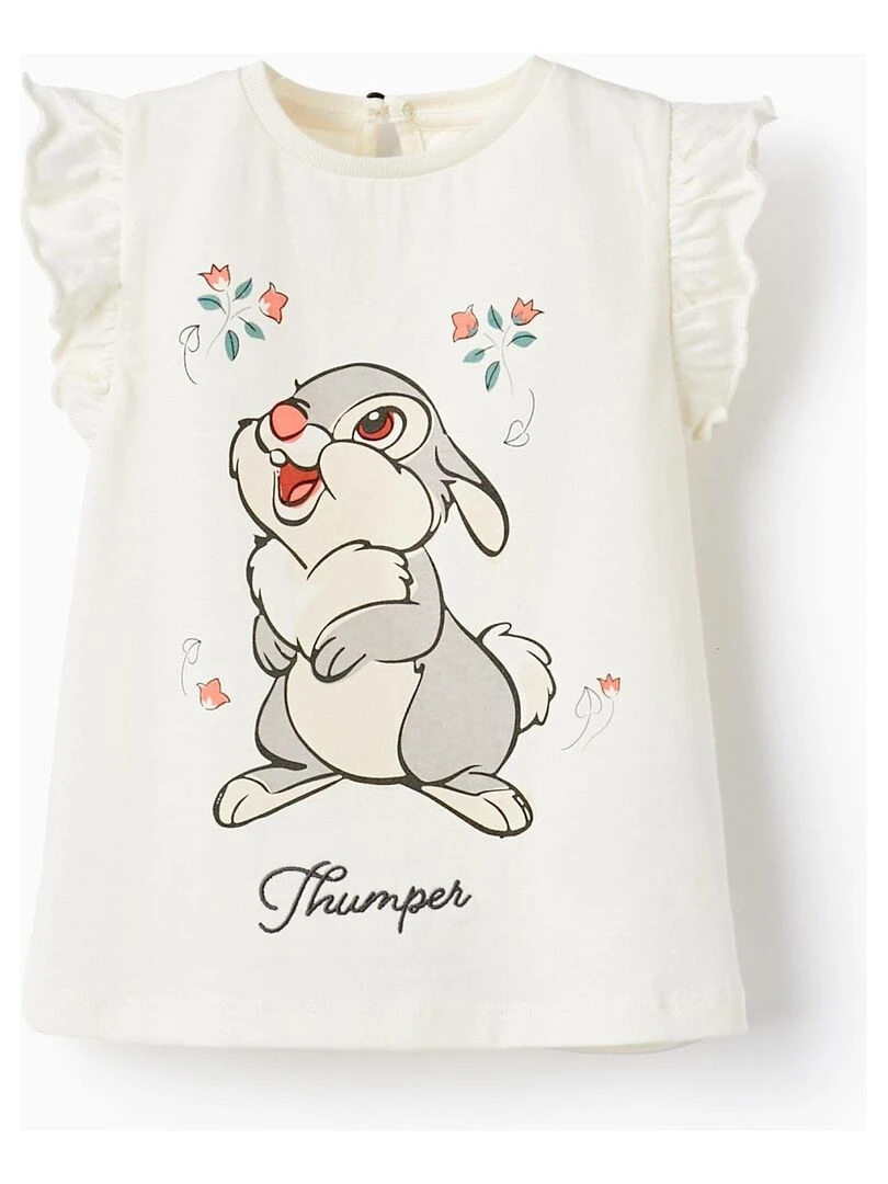 T shirt en coton avec broderies pour bébé fille 'Thumper' manches courtes Blanc
