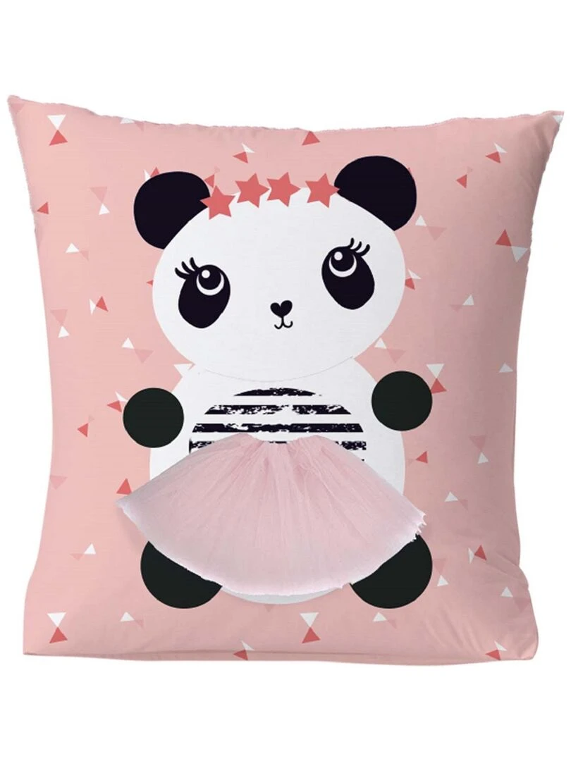 Future Home Coussin coton rose avec panda 40x40cm Rose